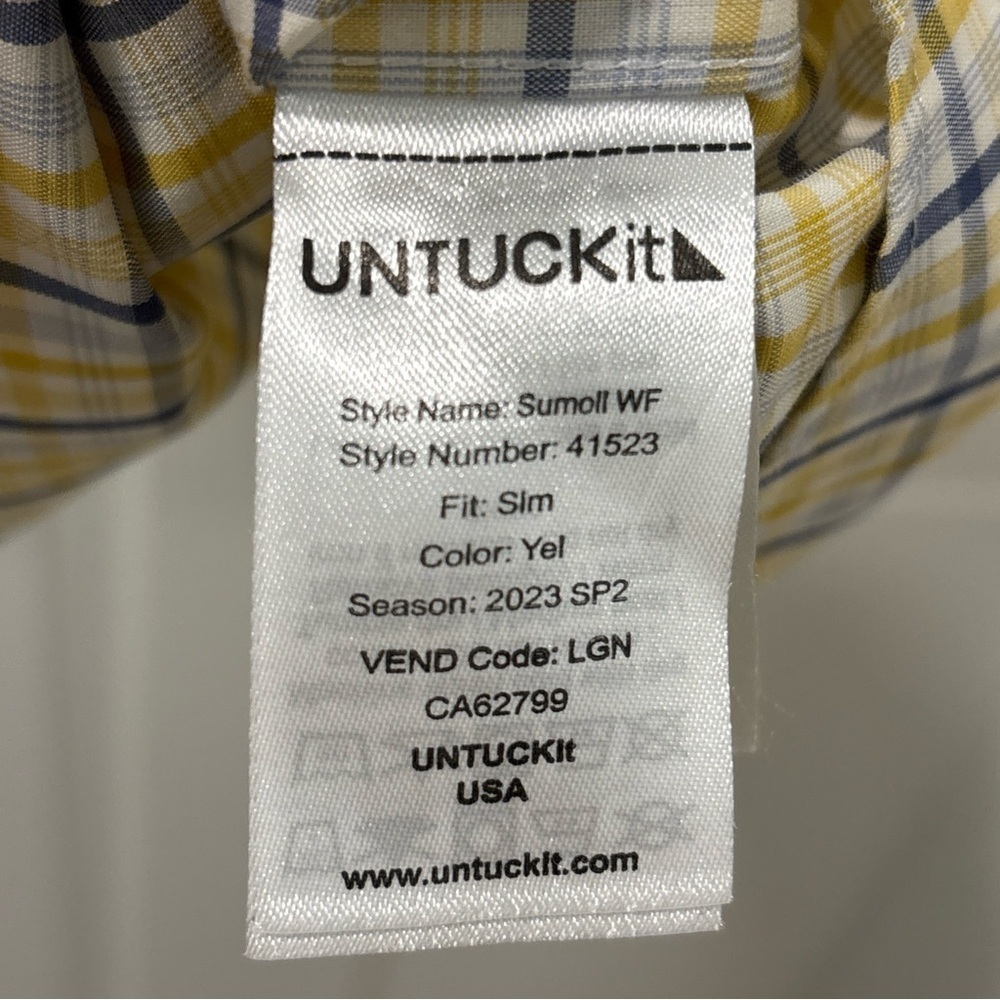 UNTUCKit Men’s Sumoll Slim Fit Wrinkle Free Long Sleeve Size M Yellow/Blue Plaid - Picture 8 of 9